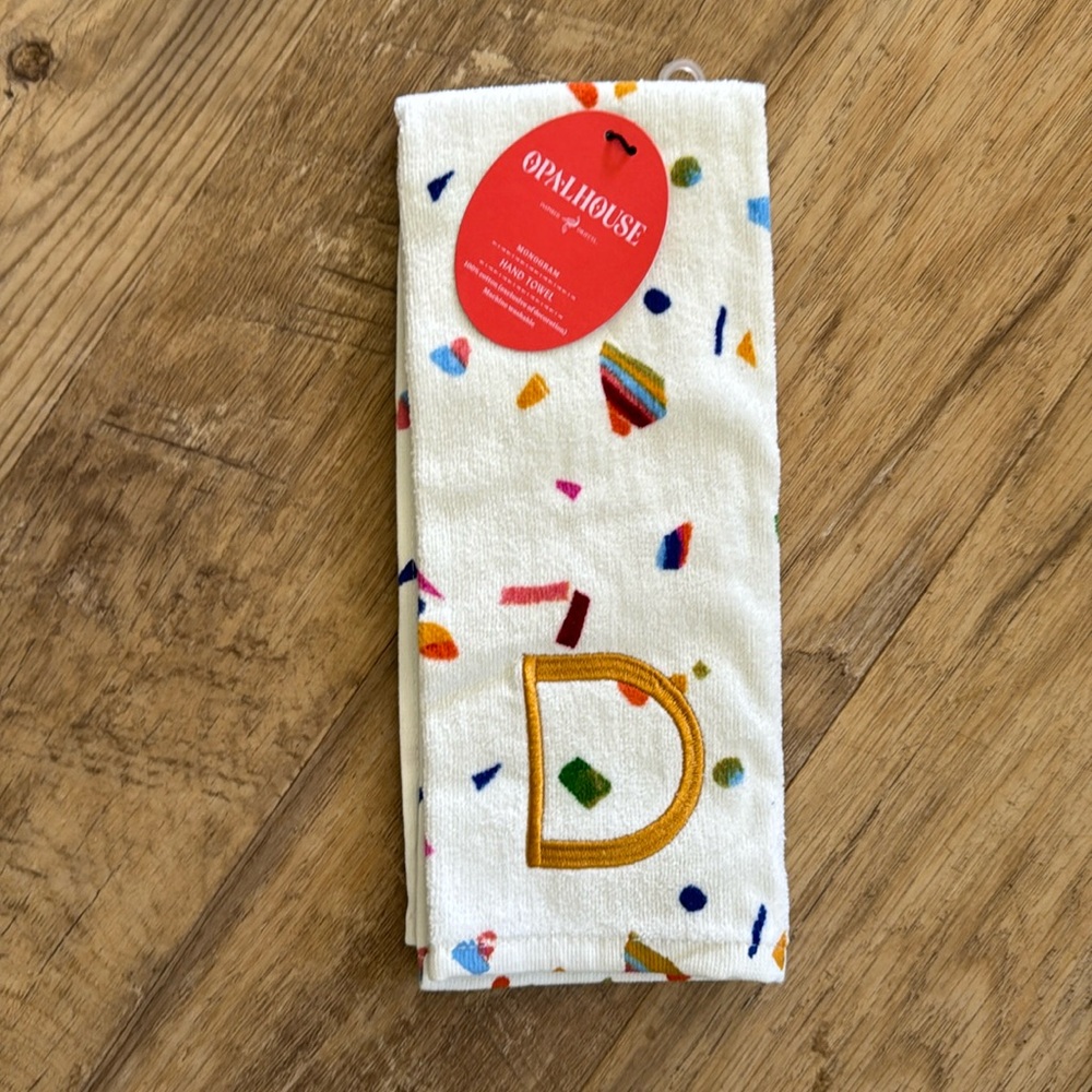 NWT Opalhouse Monogram Confetti Letter”D” Hand Towel